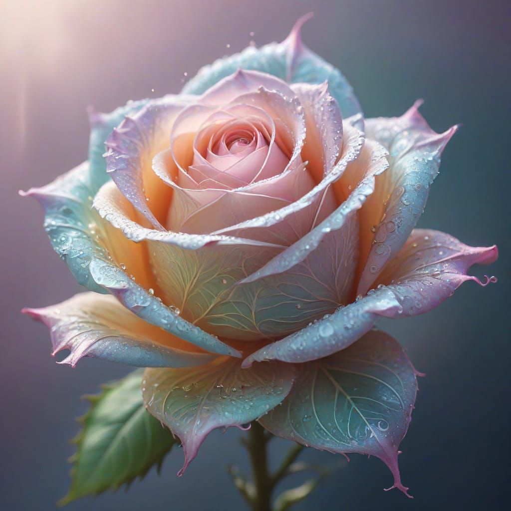 Pastel Fantasy Filigree Rose in Delicate Holographic Light