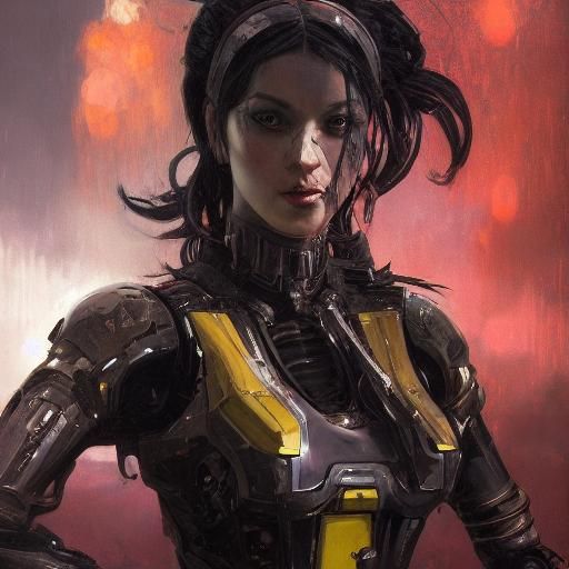 Detailed Militant Robot Woman in Dark Fantasy Art