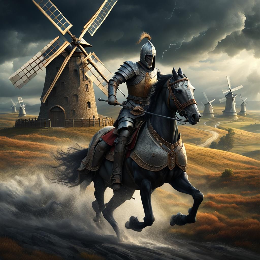 Don Quixote's battle by the windmill