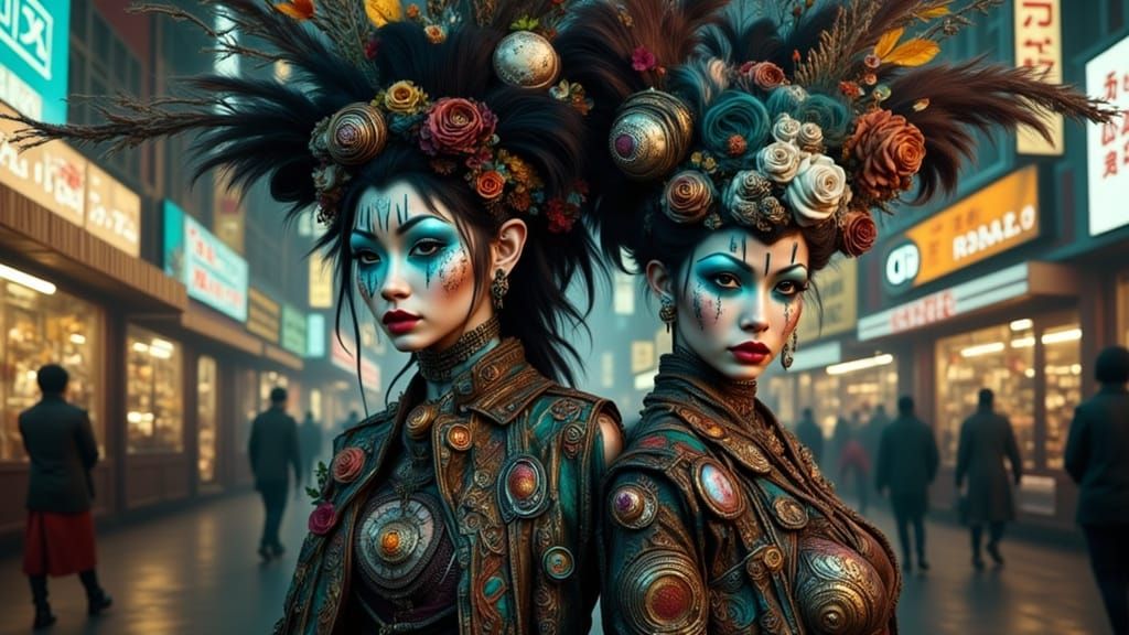 Figures on Boulevard of Broken Dreams in Digital Art