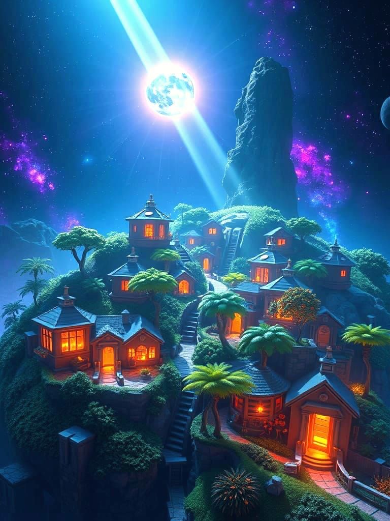 Space Colony Neighborhood with Artificial Forest, 3D Render