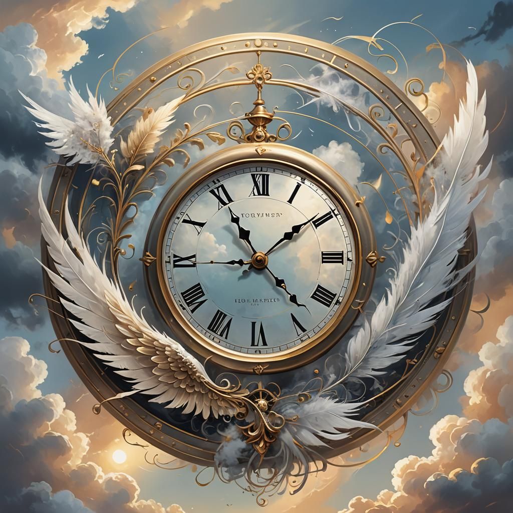 Clock with Wings in Whimsical Digital Painting