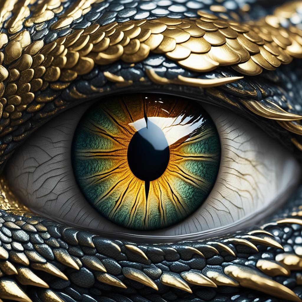 Hyperdetailed Dragon Eye with Gold Scales