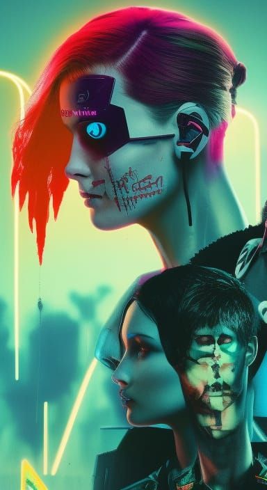 Cyberpunk Angel Skull Amidst Bloody Field