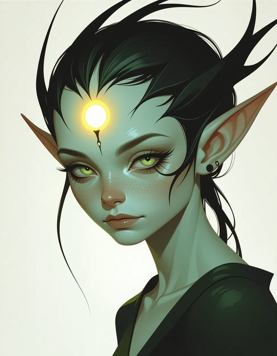Fae Being with Glowing Forehead Dot in Fantasy Style