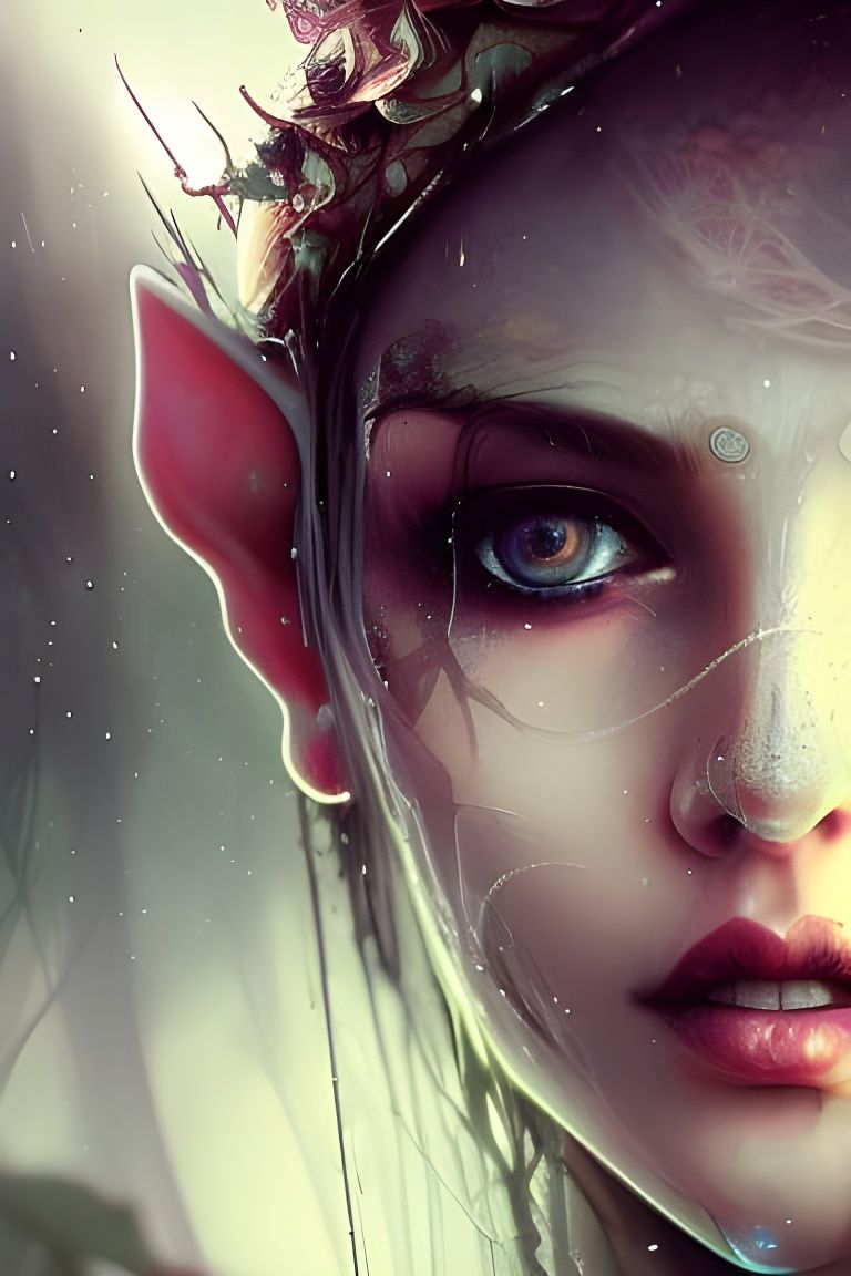Eerie Elf Girl Close-Up: Detailed Digital Painting