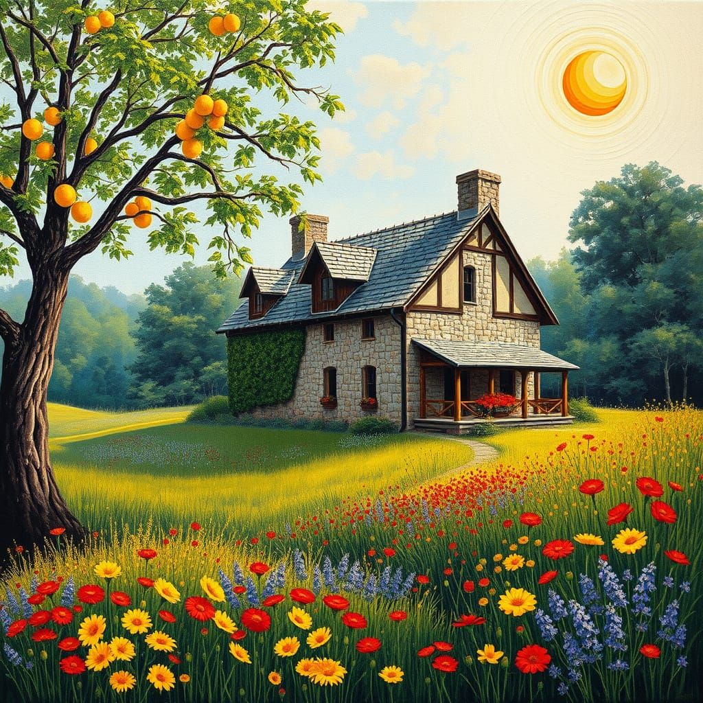 A beautiful house on the sunny meadow