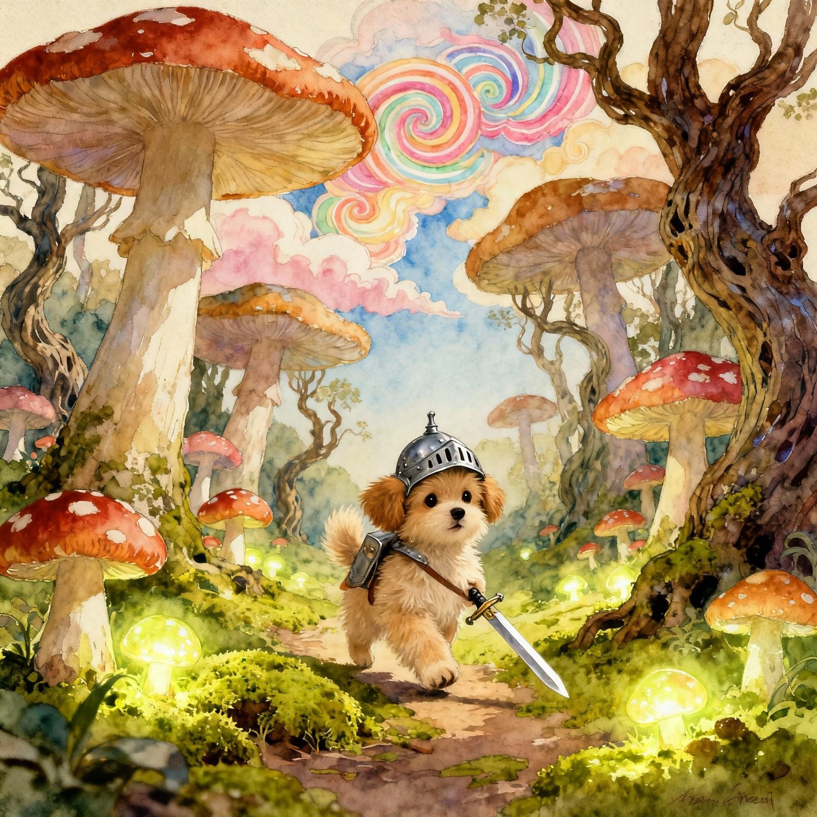 Fluffy Knight Puppy's Quest in Mushroom Forest