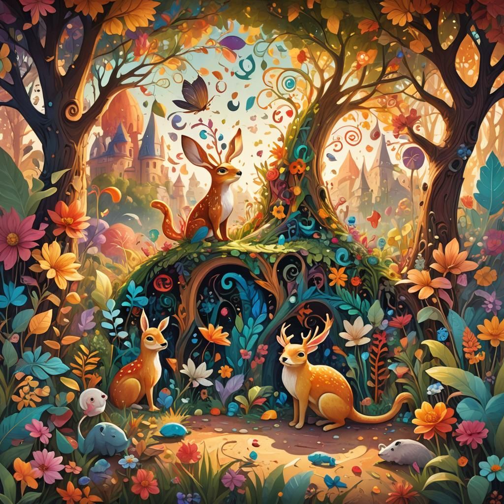 Whimsical Alphabet Animals in a Fantastical Landscape