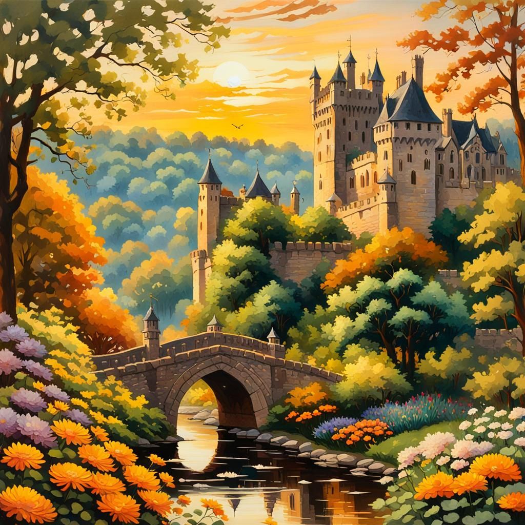 High Gothic Castle City with Chrysanthemum Garden