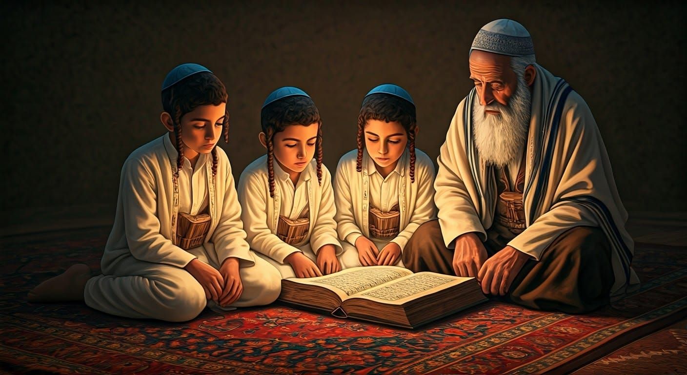 Yemenite Jewish Children Studying by Candlelight