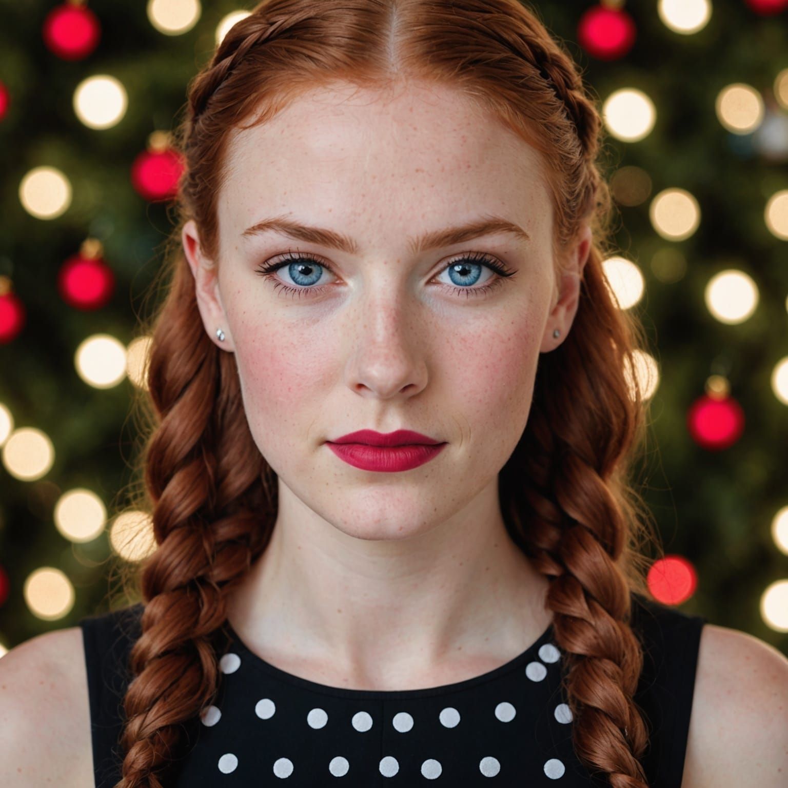 Red Haired Woman with French Braids Portrait