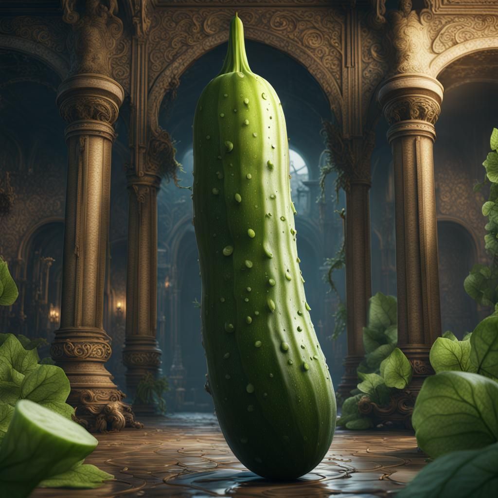Detailed Cucumber Matte Painting in Deep Color