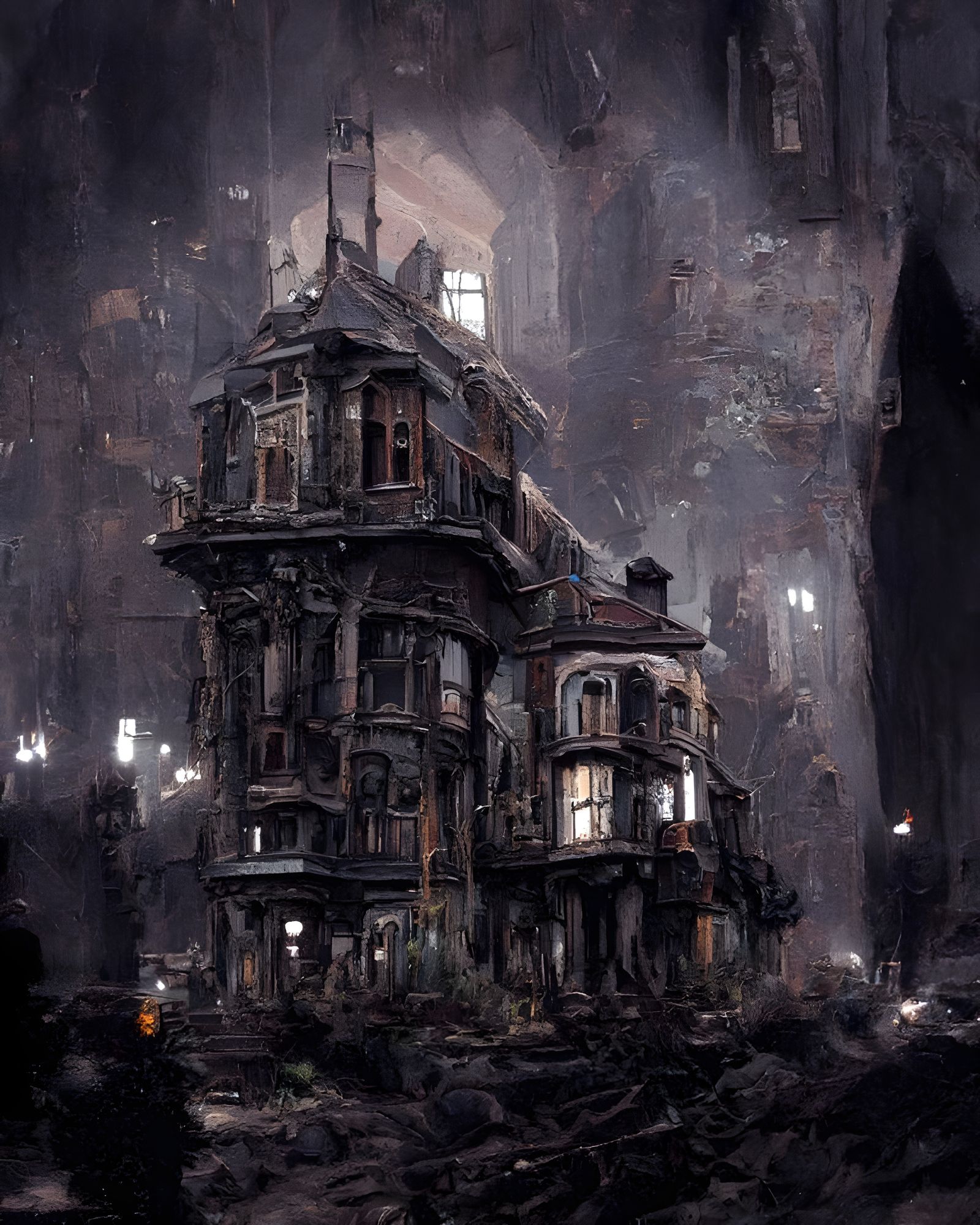 Dystopian Steampunk Cityscape in Industrial Decay Style