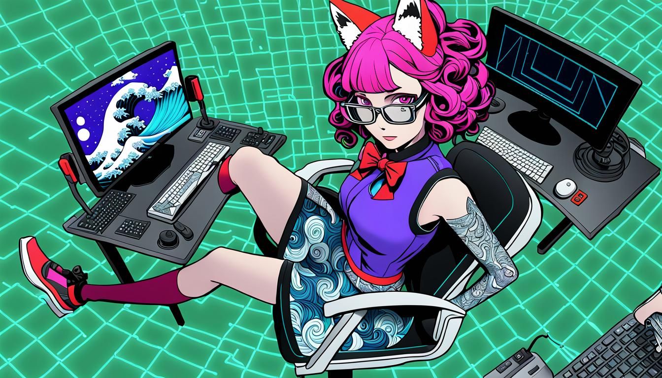 Cyberpunk Fox Girl Idol in Neon Cityscape