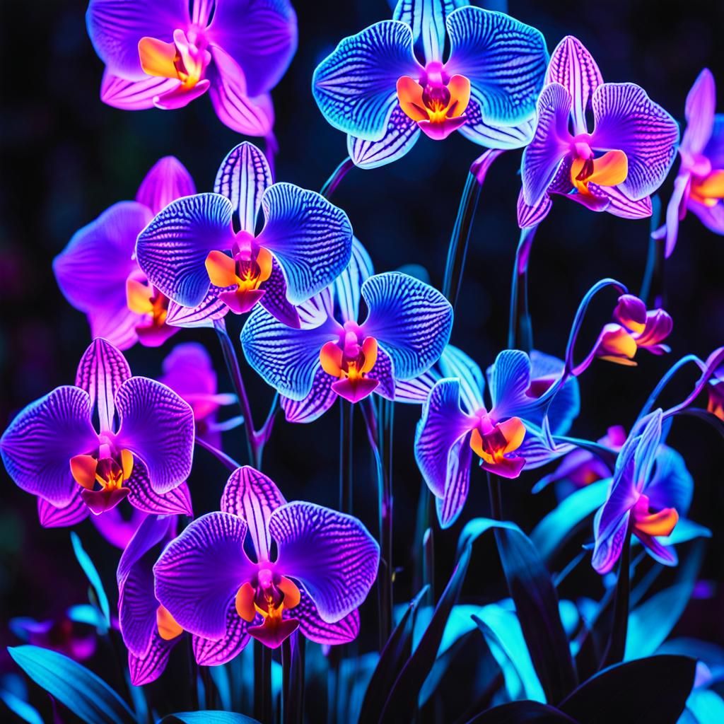 Neon Glass Orchids in Synthwave Retro Style