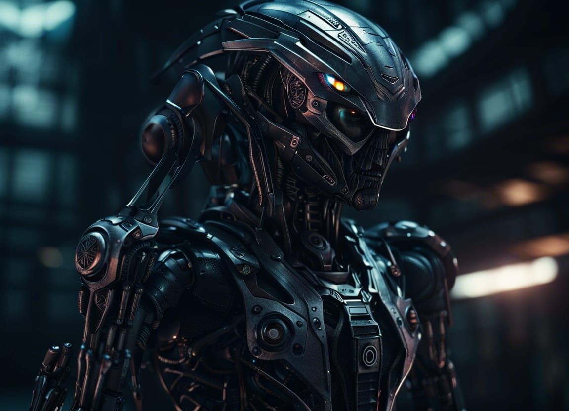 Terrifying Alien Robot in Dark Cyberpunk World