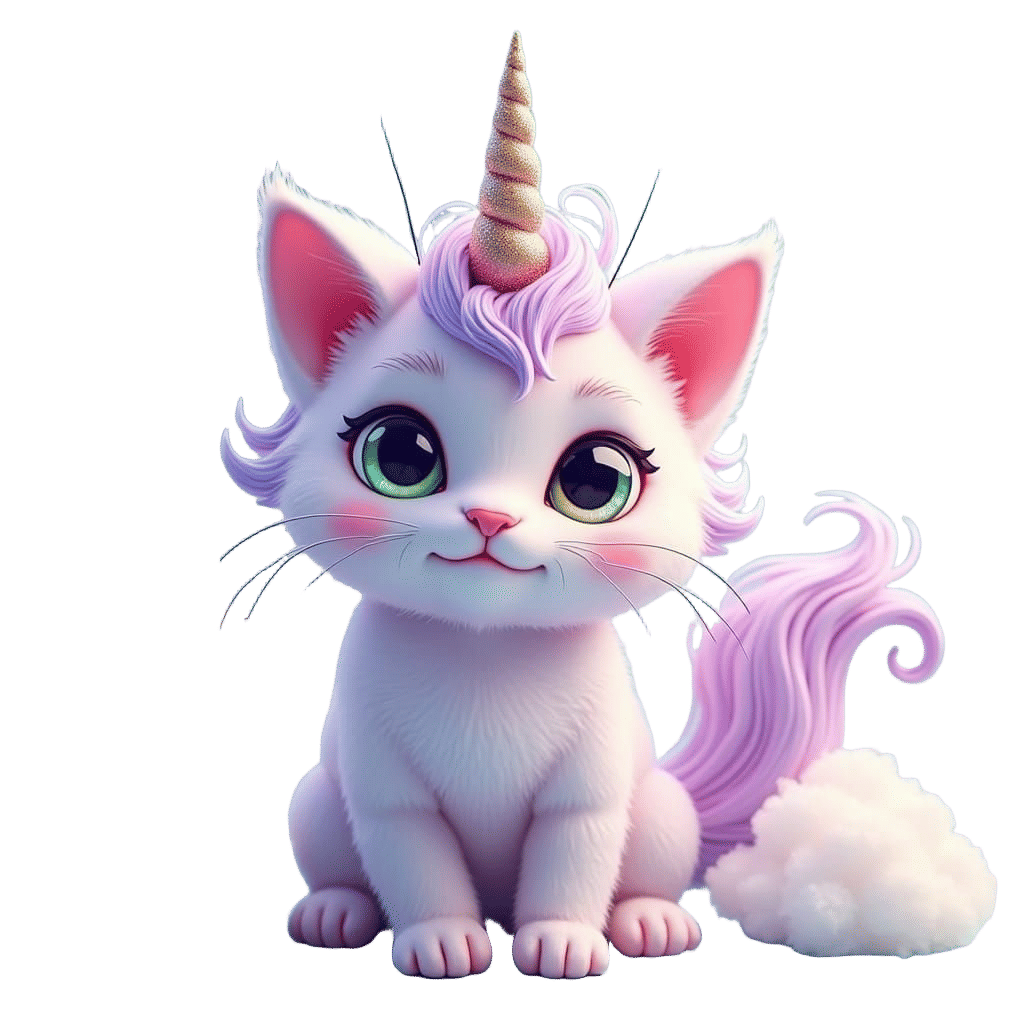 Unicorn Cat in Pastel Clouds, Dreamy Digital Art