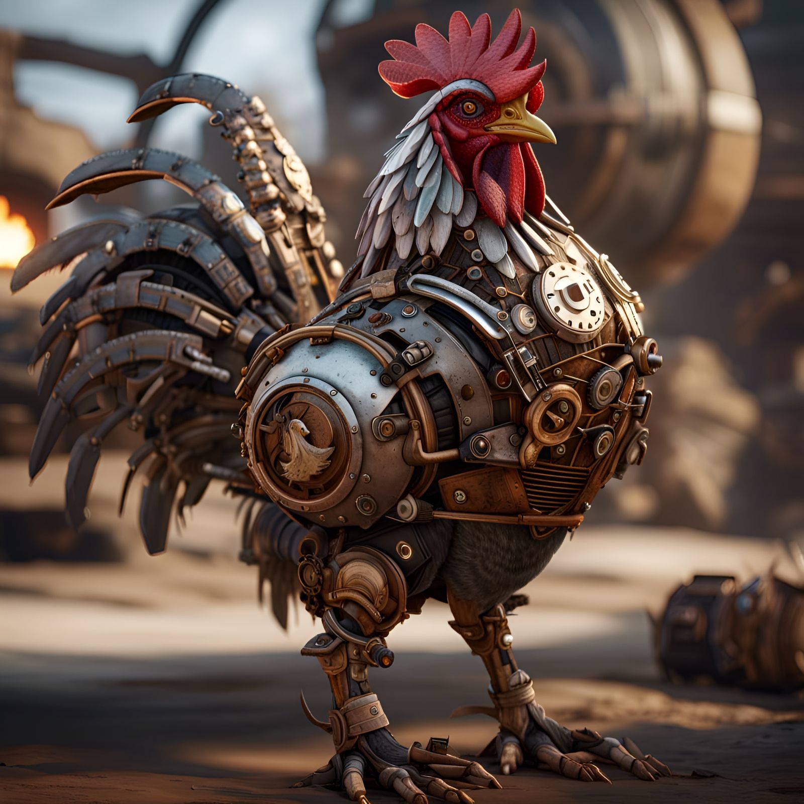 Steampunk Cyber-Technical War Chicken in Unreal Engine 5