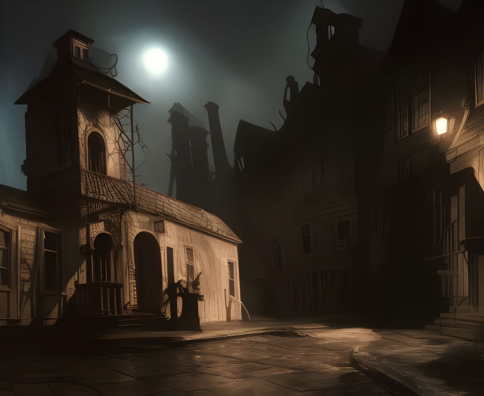 Eldritch Shadow Over Innsmouth: A Horror Painting