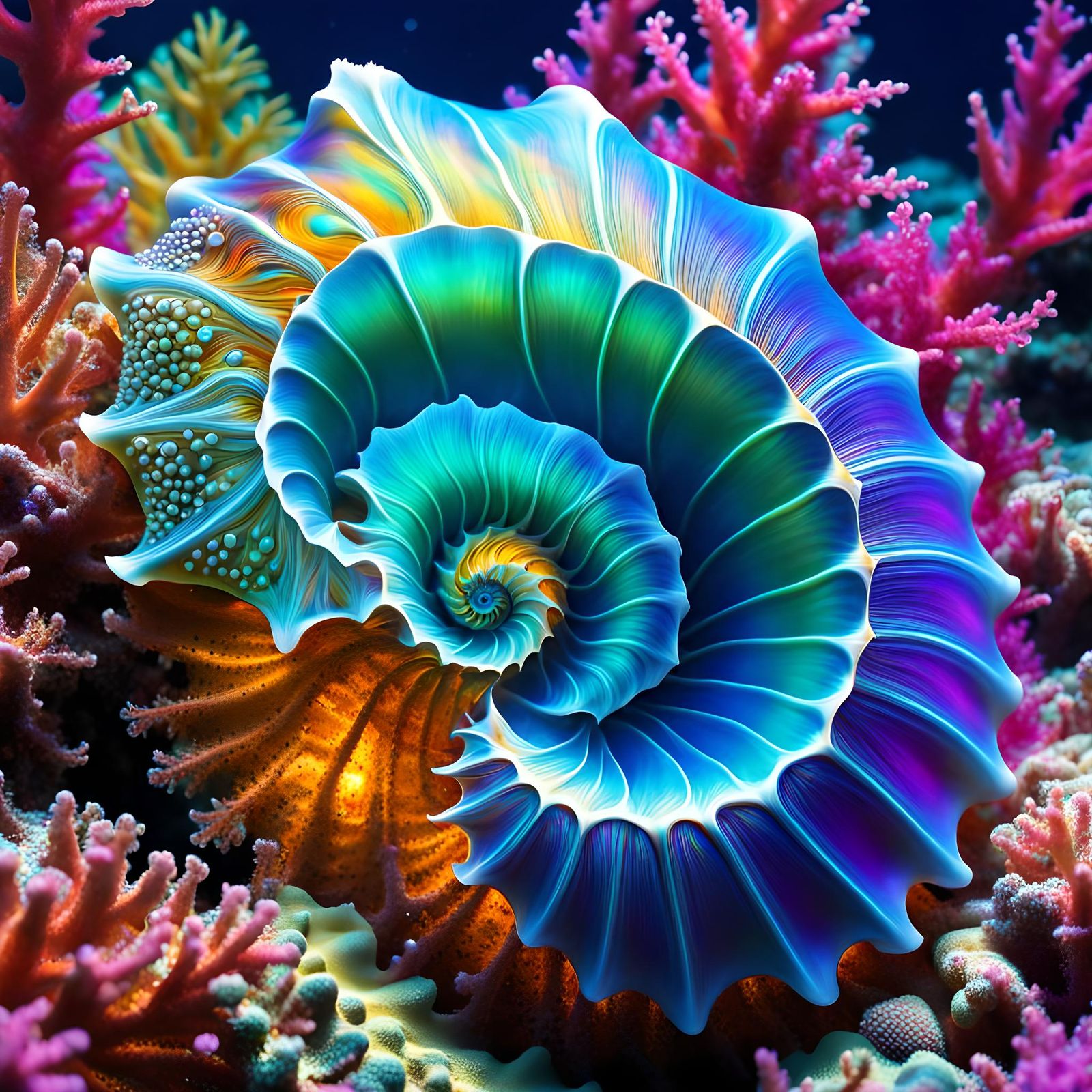 Iidescent Fractal Underwater Conch Shells