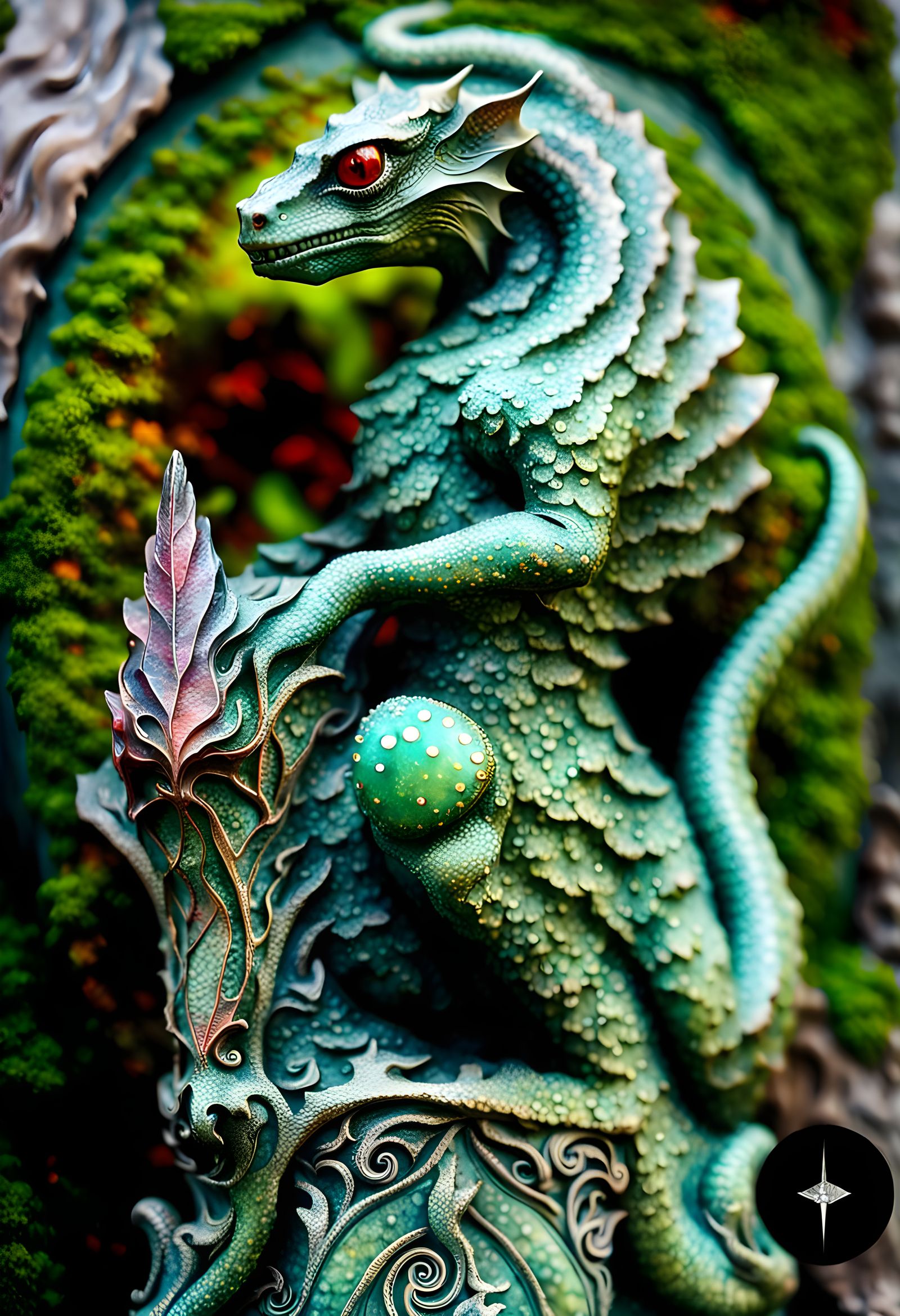 Gilded Basilisk Gargoyle in Arthur Rackham Style