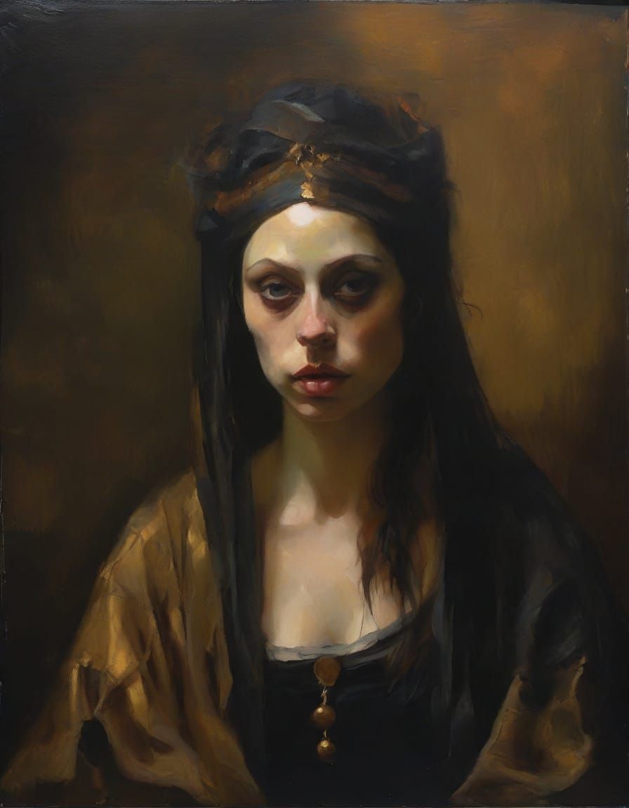 Melancholic Jester in Dark Romantic Oil Painting