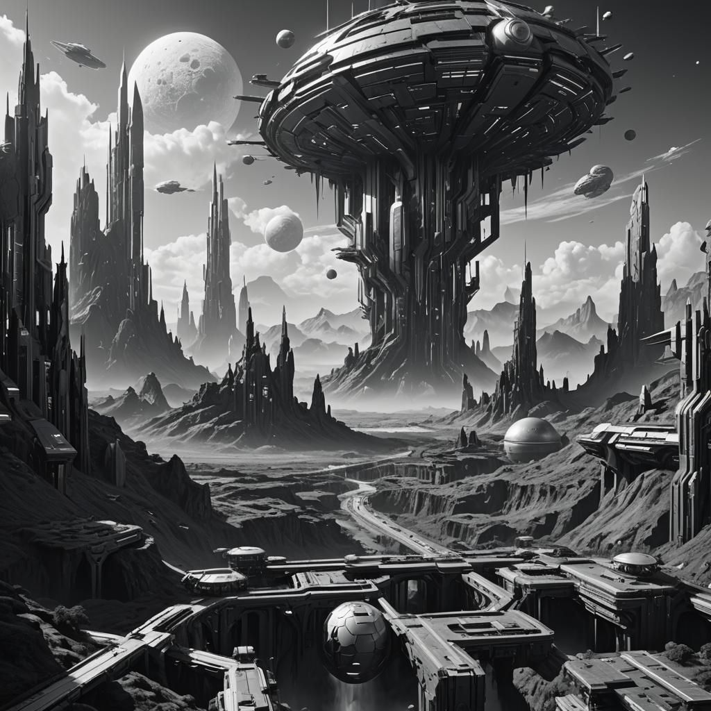 Monochrome Sci-Fi World in Matte Painting Style