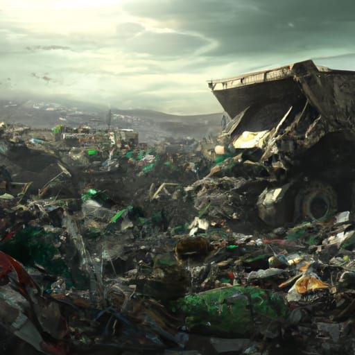 Messy Garbage Dump and Truck: Digital Matte Painting
