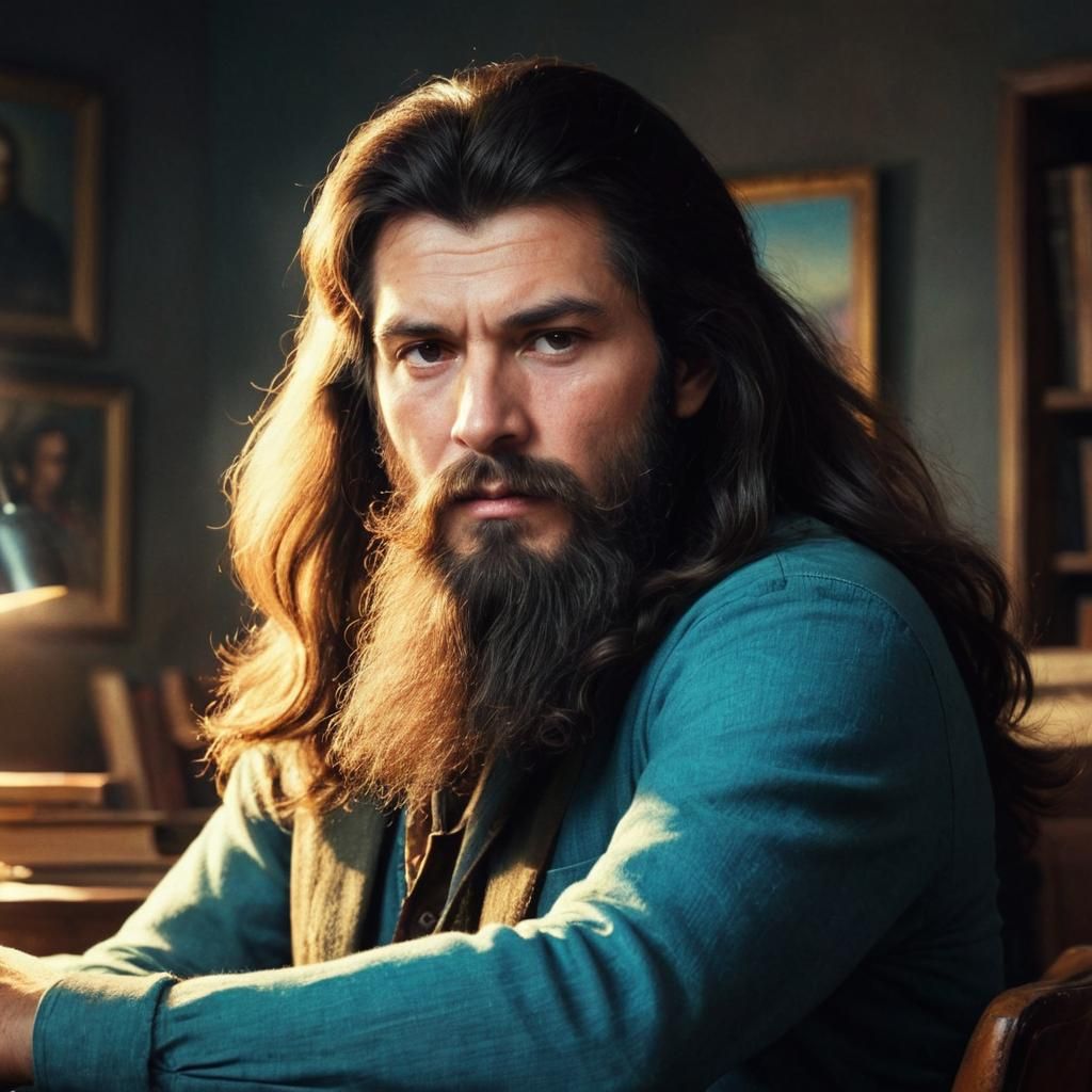 Soviet Poet in 70s Style, Hyperrealistic Portrait