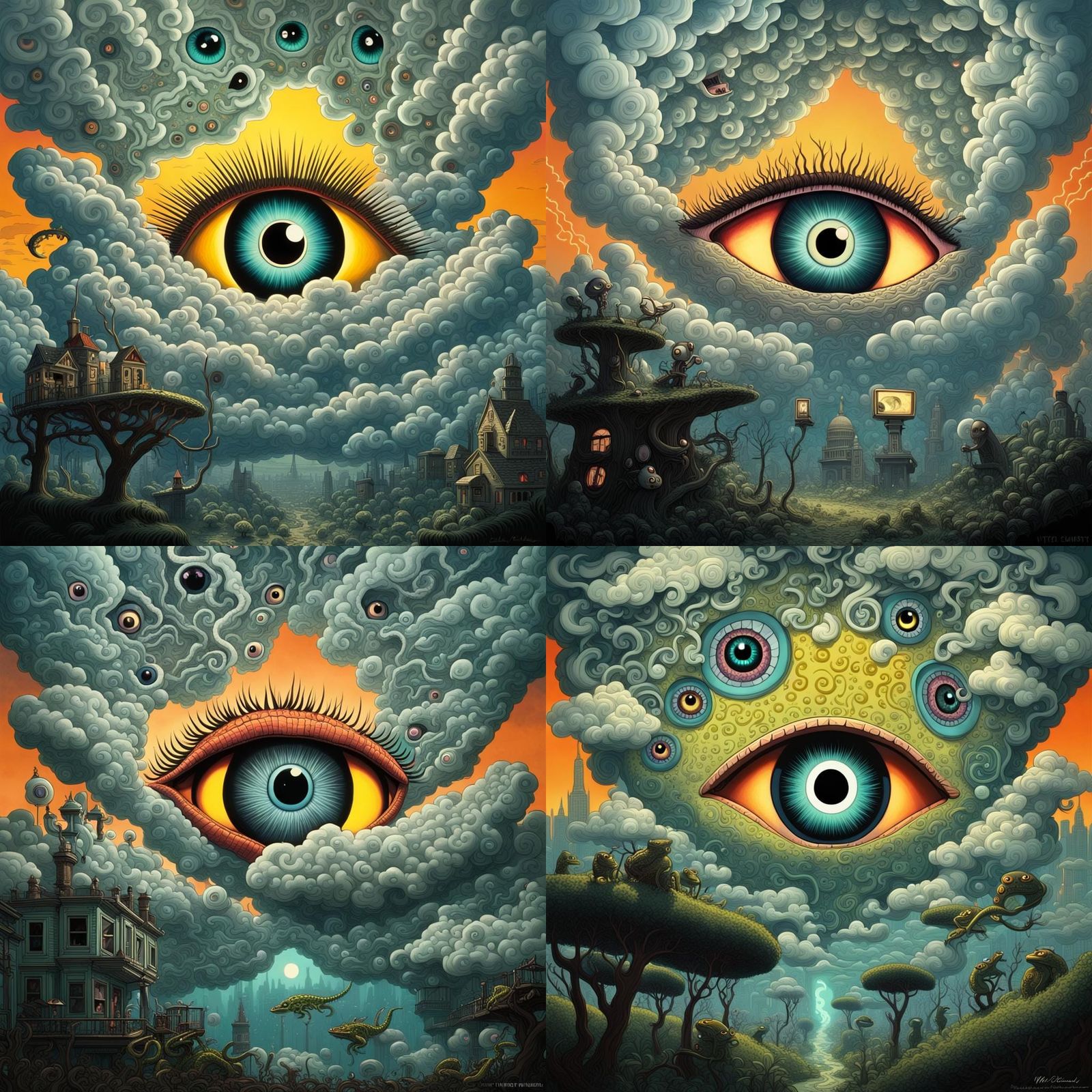 Psychedelic Thunderclouds with Glowing Eye, Detailed Art