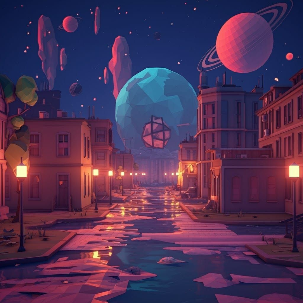 Low-Poly Earth Through the Lens of AI, Synthwave Style