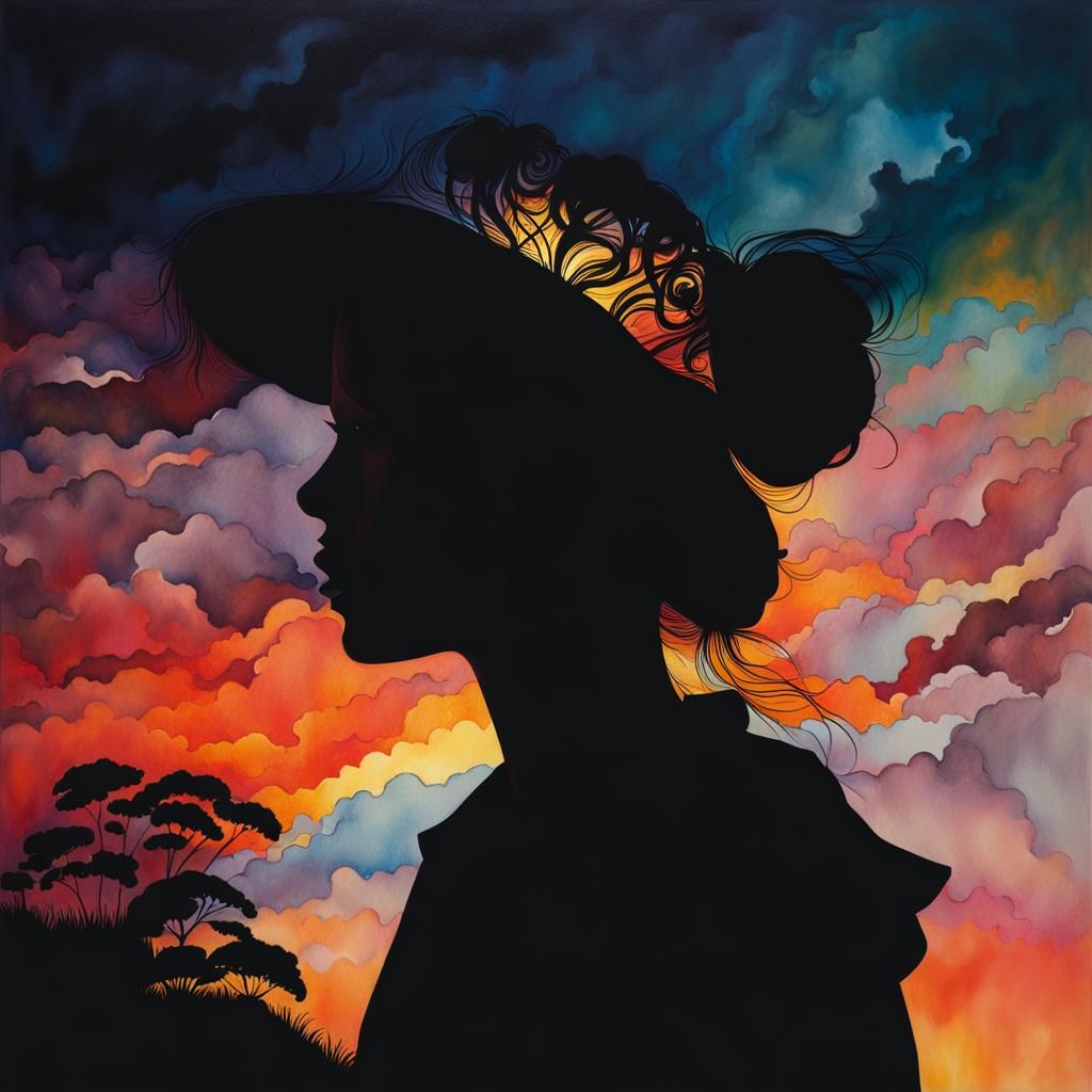 Elegant Silhouette Portrait in Watercolor Style