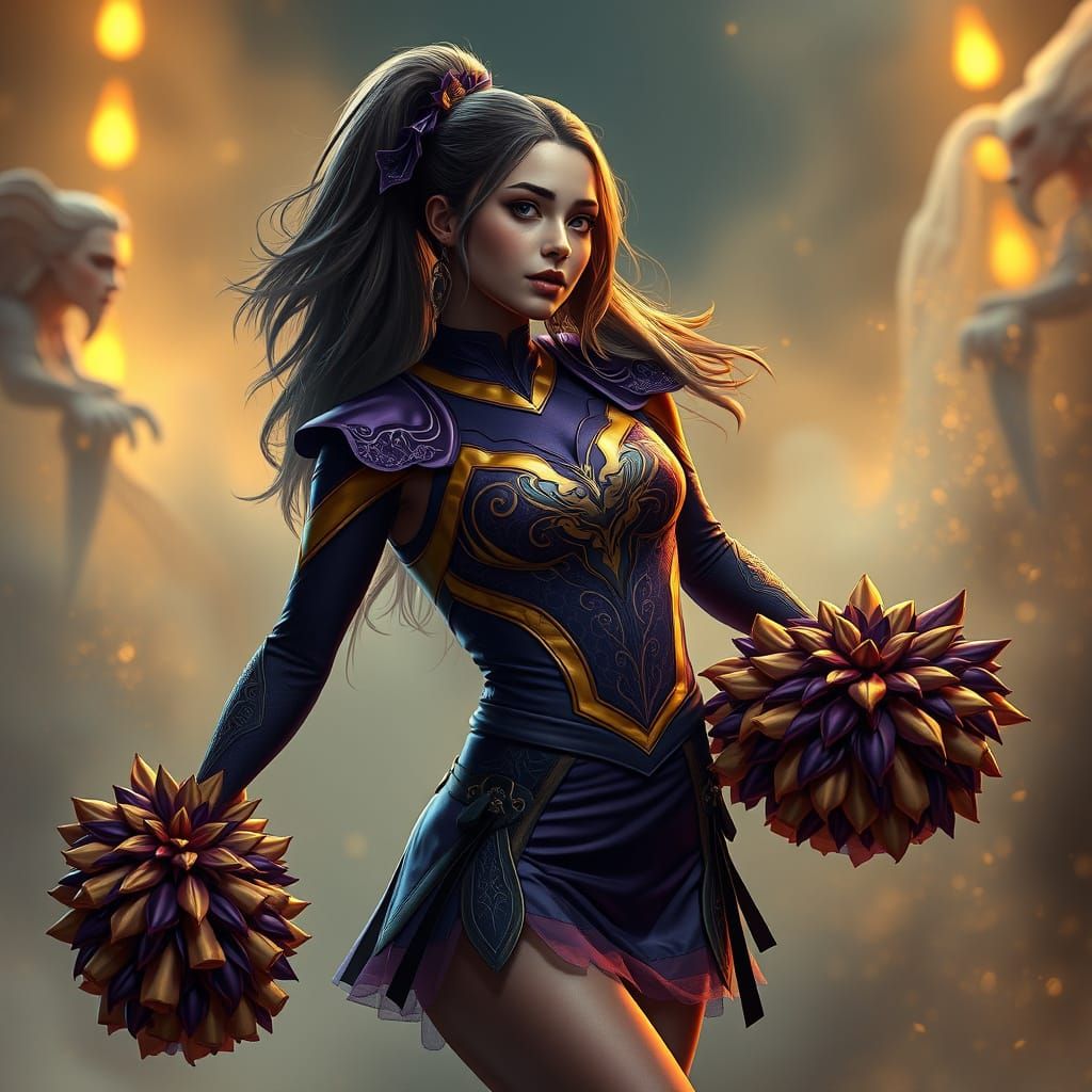 Dark Fantasy Cheerleader in Hyper-Realistic Style