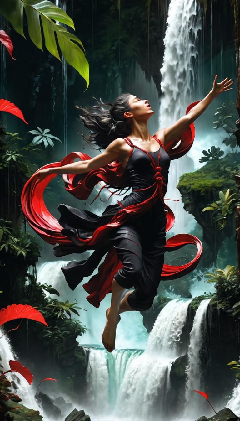 Dark, Mysterious, Oil Painting Vortex with a Red Demon and a...