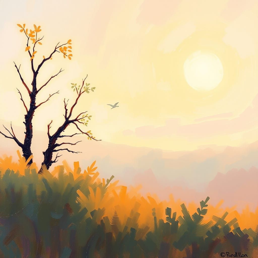 Impressionistic Landscape in Warm Sunlight