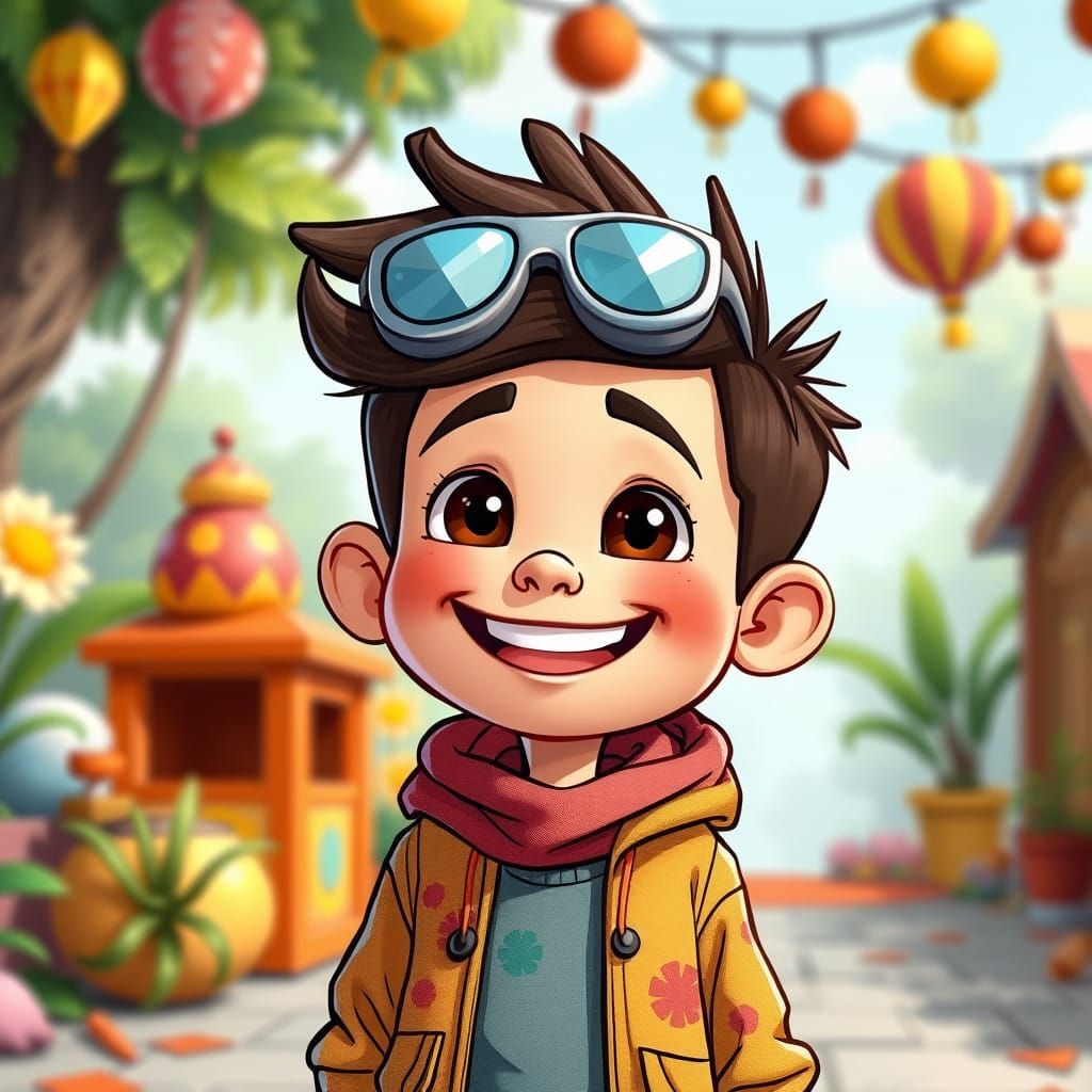 Cartoon Boy with Bright Smile in Animated Style