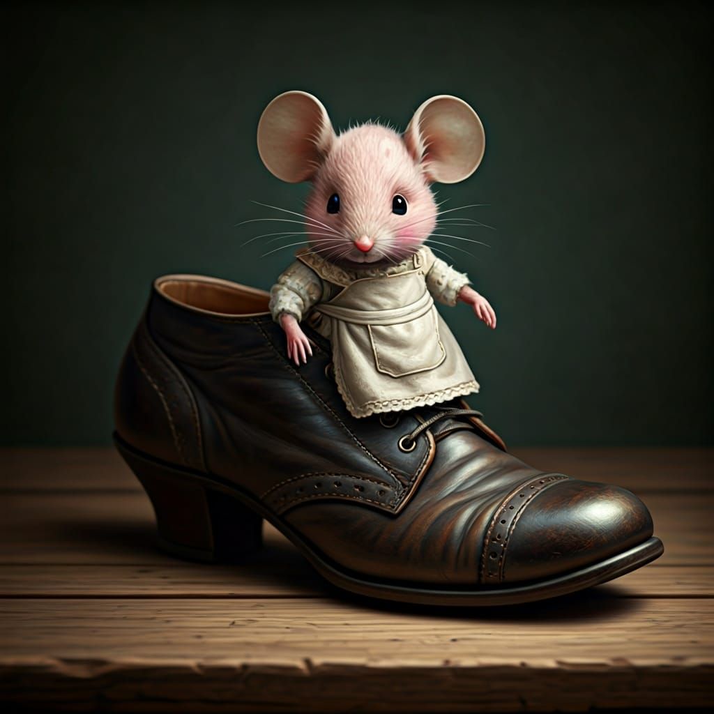 Pink Mouse in Shoe, Children's Book Illustration