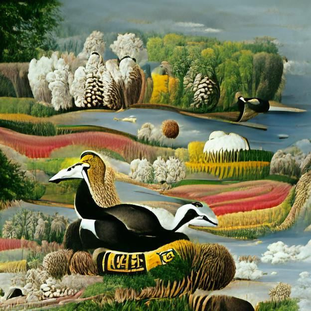 Steller's Eider Duck in Rousseau Style Painting