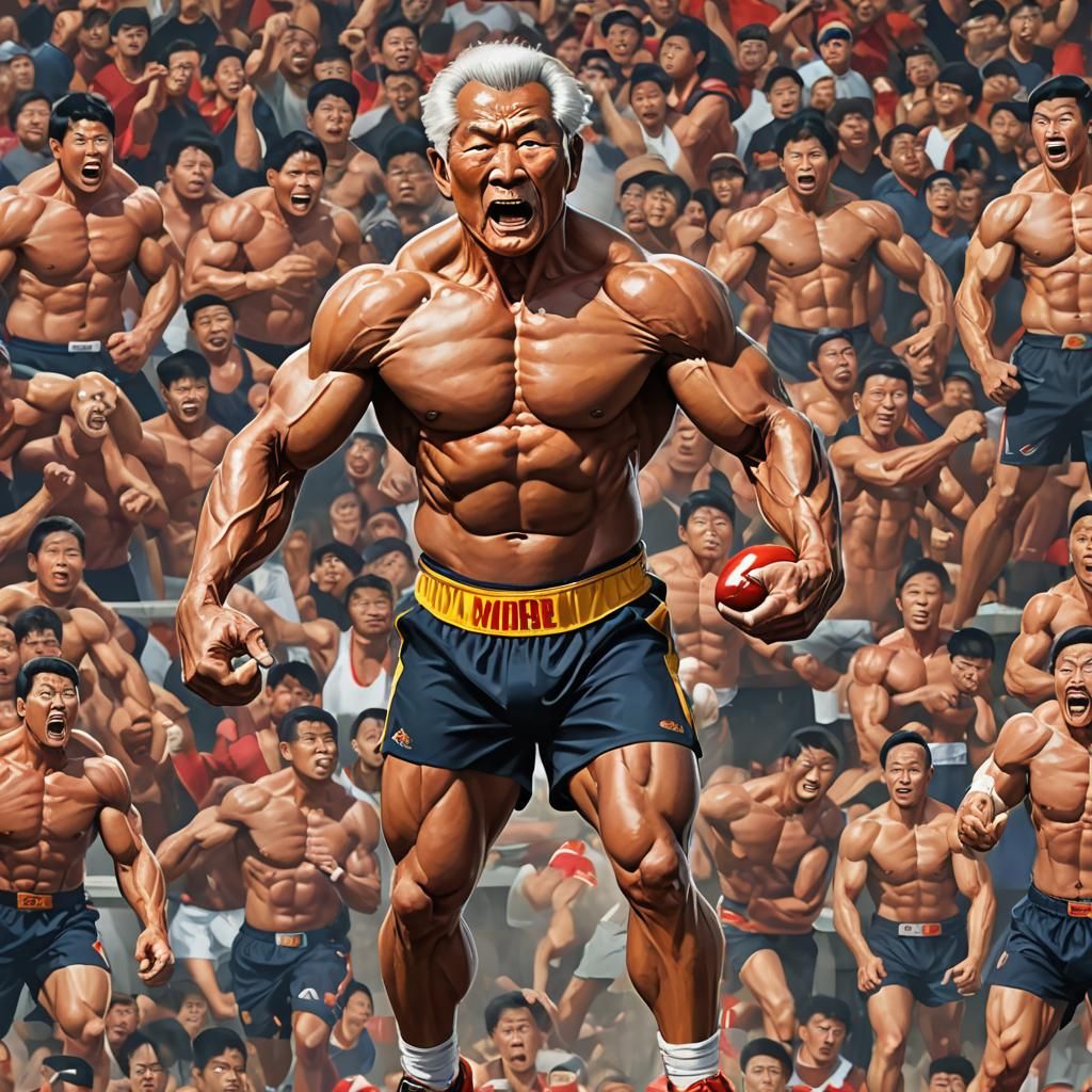 Intense Elderly Asian Man Attacks Football Players