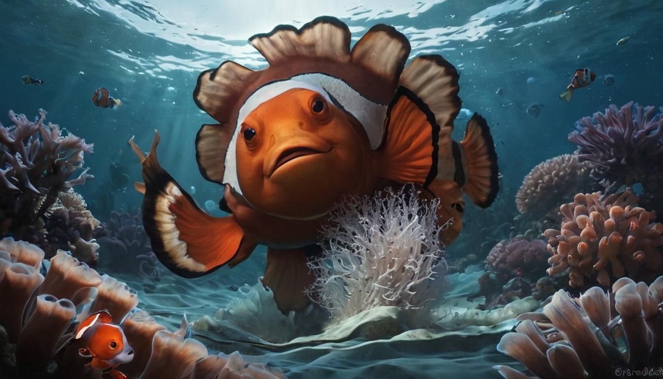 Sinister Clownfish in a Sea Anemone - Pixel Art Style