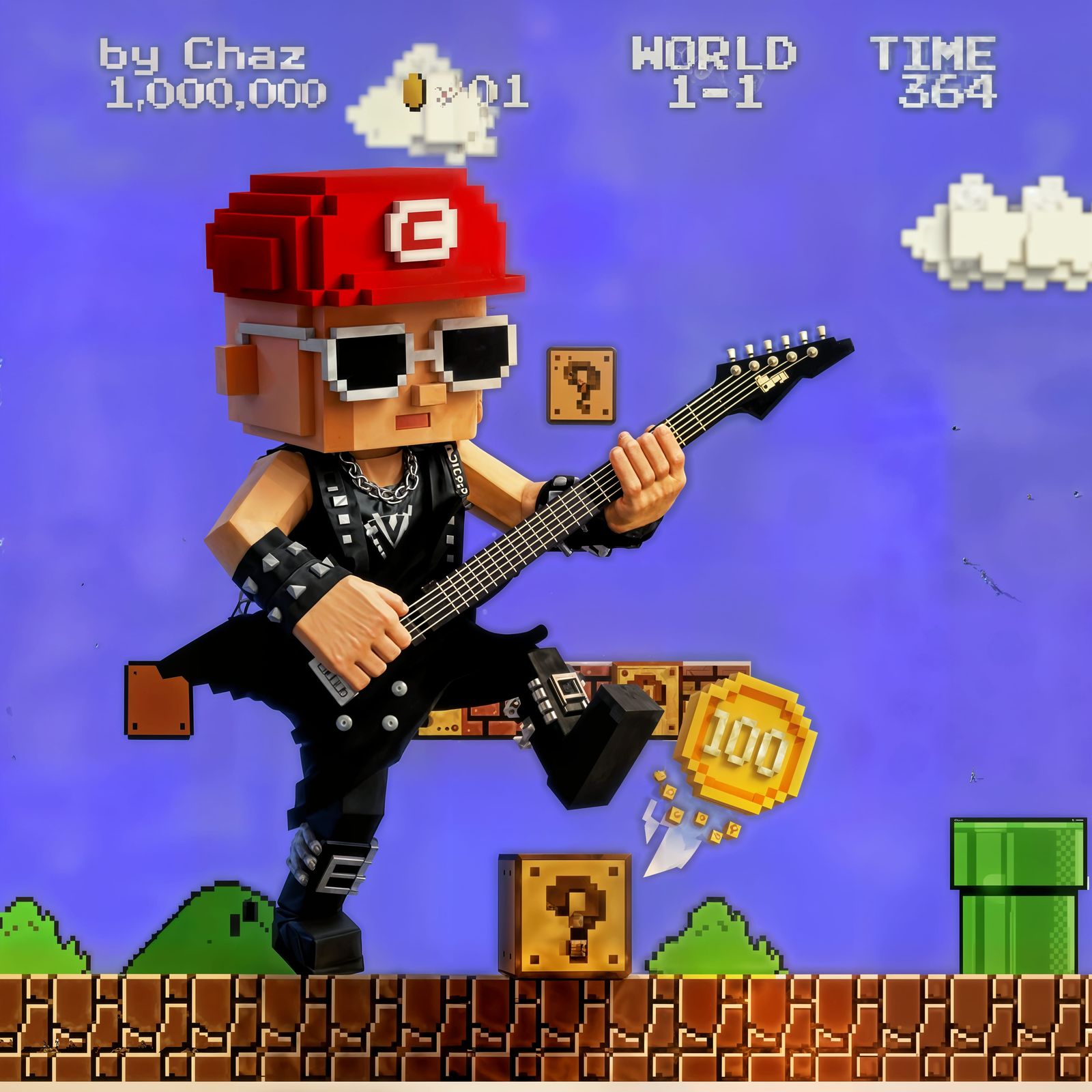 Retro Video Game Hero with Electric Guitar