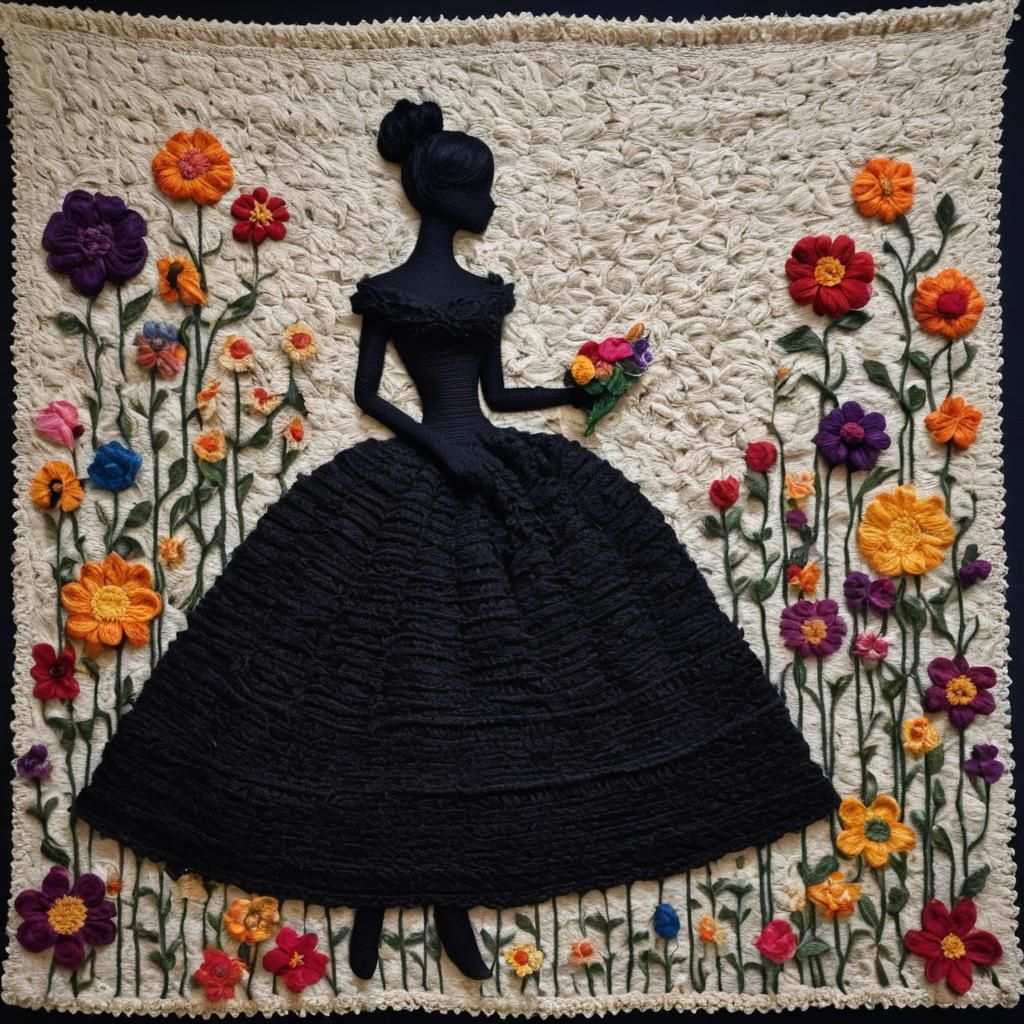Wheelchair Princess Tapestry Art with Flower Silhouette