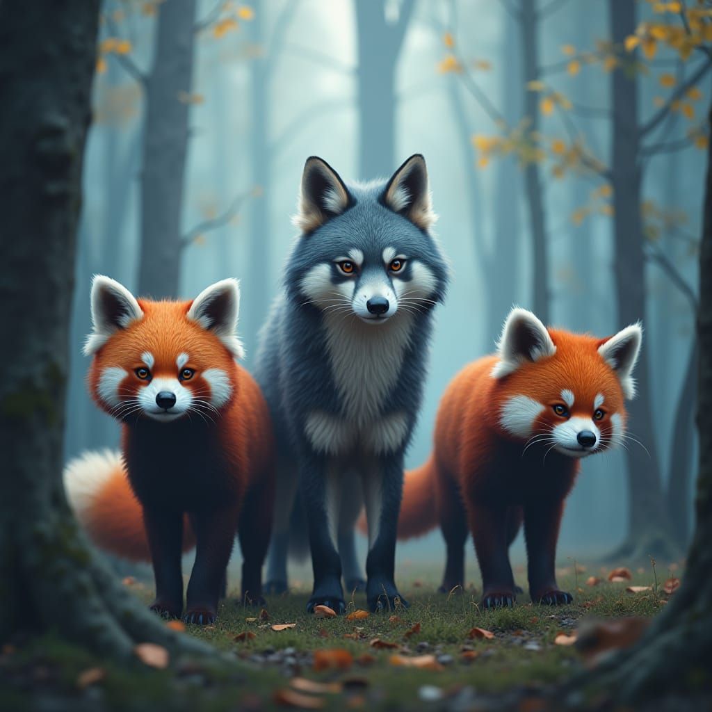 Whimsical Hybrid Animal in Misty Forest, Digital Painting