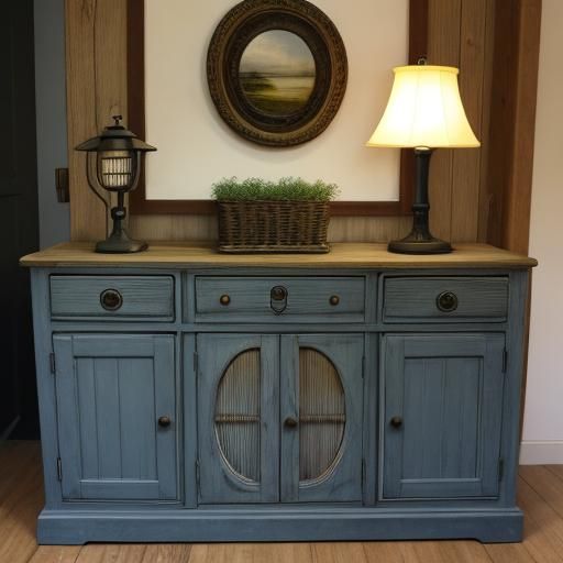 Kerosene Lamp on Ornate Sideboard