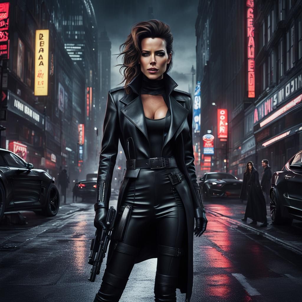 Cyberpunk Agent in London With Leather Outfit