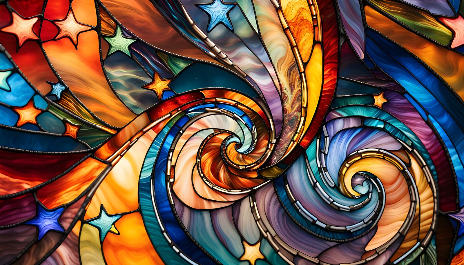 Dreamy Stained Glass Cosmos in Vortex Funnel