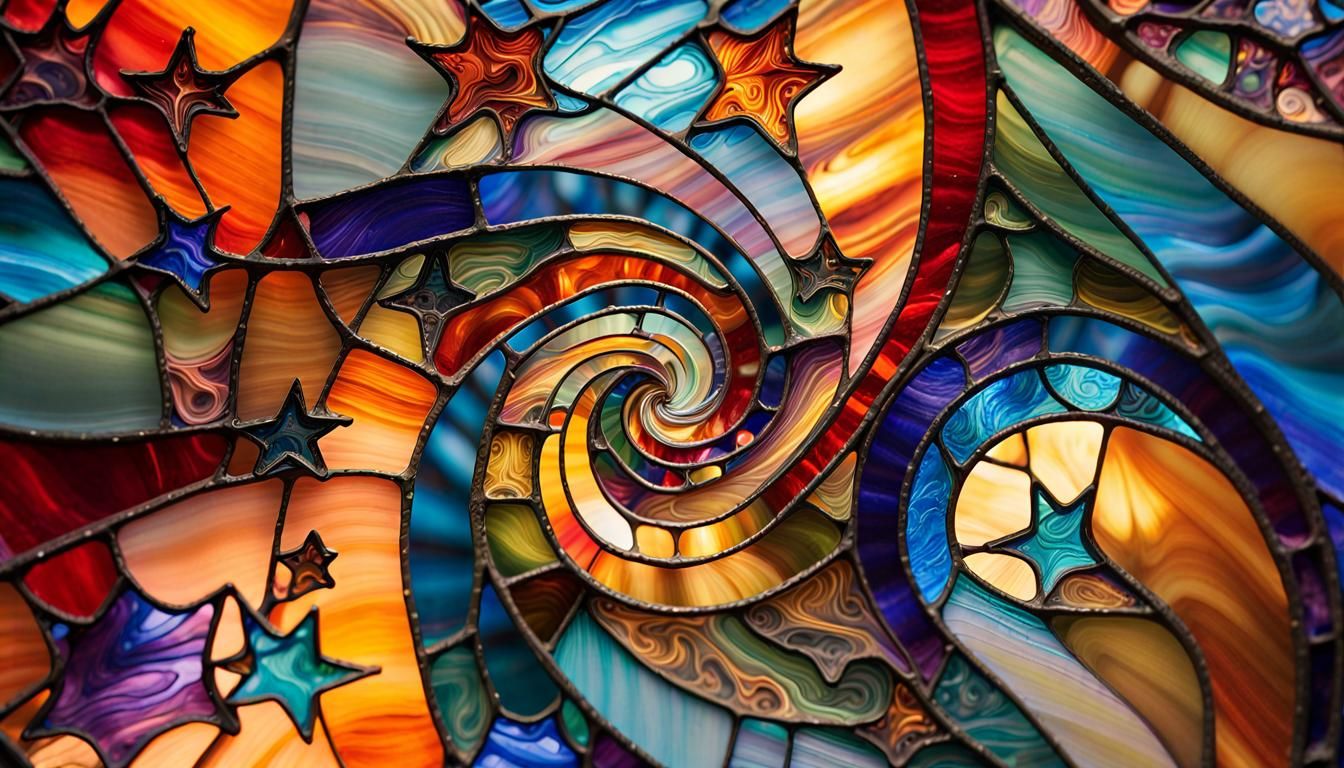 Stained Glass Art: Stars Swirling Around a Vortex