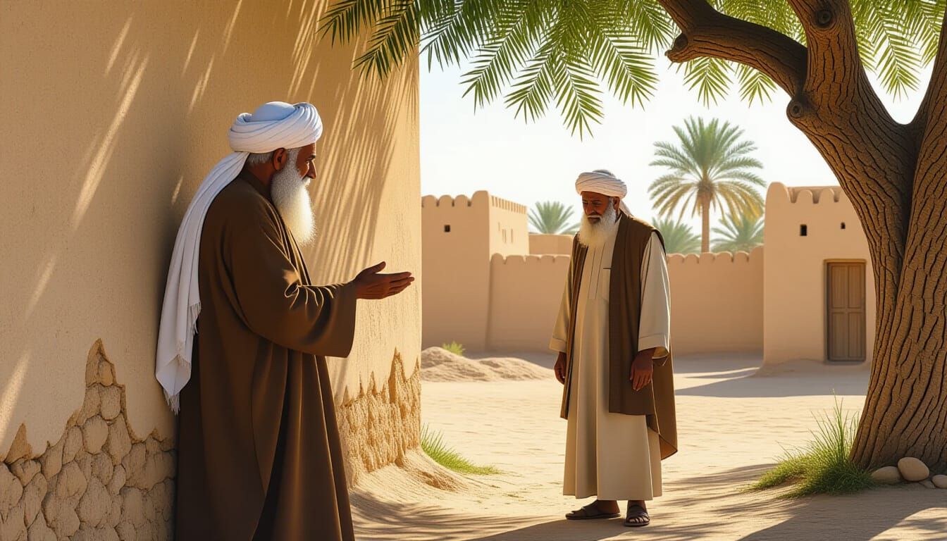 Elderly Men in Ancient Islamic Village, Hyperrealistic Digit...