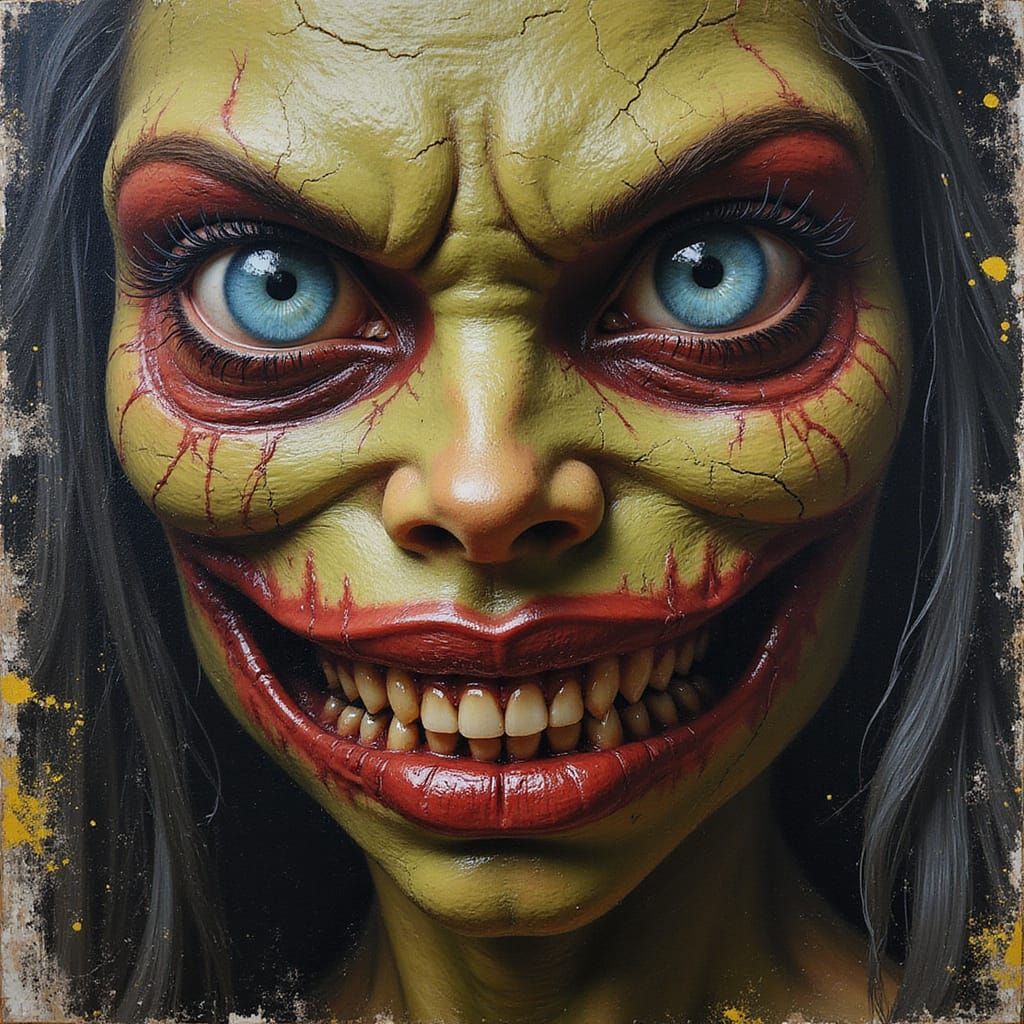 Demonic Female Face in Dark Surreal Style